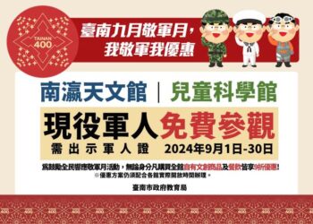 榮耀9月!南市教育局敬軍月招待國軍免費參觀轄下二館 「臺南400教育主題展-教育的時空旅行」推軍人AI頭像超吸睛 榮耀9月!南市教育局敬軍月招待國軍免費參觀轄下二館 「臺南400教育主題展-教育的時空旅行」推軍人AI頭像超吸睛
