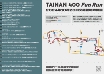 臺南400全民趣味路跑10/20登場 交通管制資訊一次看