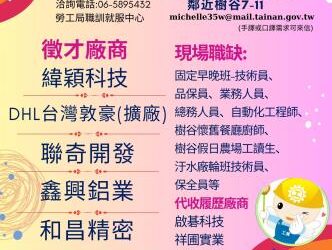 113/11/15(五)勞工局職訓就服中心辦理樹谷園區音樂廳小型徵才活動，歡迎求職民眾踴躍參加。
