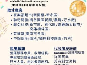 114/1/15(三)勞工局職訓就服中心辦理樹谷園區音樂廳新春就業小型徵才活動,歡迎求職民眾踴躍參加 114/1/15(三)勞工局職訓就服中心辦理樹谷園區音樂廳新春就業小型徵才活動,歡迎求職民眾踴躍參加