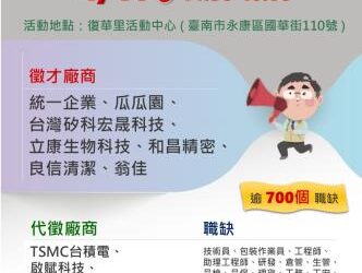 114/04/11(五)勞工局職訓就服中心辦理【徵好運】永康聯合徵才活動,歡迎求職民眾踴躍參加 114/04/11(五)勞工局職訓就服中心辦理【徵好運】永康聯合徵才活動,歡迎求職民眾踴躍參加