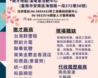 114/6/20(五)樹谷就業服務駐點暨銀髮人才服務據點聯合辦理徵才活動，歡迎求職民眾踴躍參加。