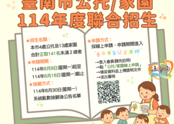 南市公托及家園聯合招生開跑 141個名額限時6月16日前線上報名 南市公托及家園聯合招生開跑 141個名額限時6月16日前線上報名