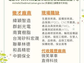 114/9/16(二)勞工局職訓就服中心辦理樹谷園區音樂廳小型徵才活動,歡迎求職民眾踴躍參加。 114/9/16(二)勞工局職訓就服中心辦理樹谷園區音樂廳小型徵才活動,歡迎求職民眾踴躍參加。