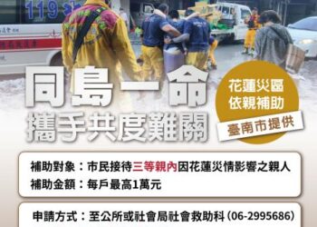 黃偉哲啟動花蓮災區依親補助 最高一萬元 黃偉哲啟動花蓮災區依親補助 最高一萬元