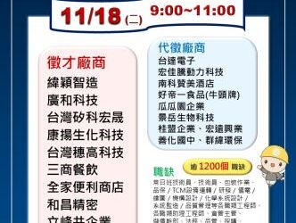 114/11/18(二)勞工局職訓就服中心辦理【徵好運】善化區聯合徵才活動,歡迎求職民眾踴躍參加 114/11/18(二)勞工局職訓就服中心辦理【徵好運】善化區聯合徵才活動,歡迎求職民眾踴躍參加