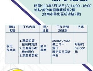113/5/18(六)勞工局職訓就服中心辦理徵才活動，歡迎求職民眾踴躍參加。
