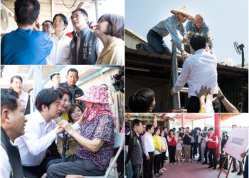 關心災區復原及房舍修繕 總統賴清德登梯為工班送飲料 關心災區復原及房舍修繕 總統賴清德登梯為工班送飲料