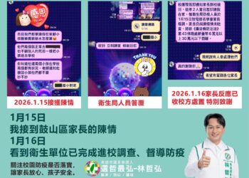 鼓山某國小疑腸病毒群聚　林哲弘1/15接家長陳情急聯繫衛生單位　1/16獲家長致謝