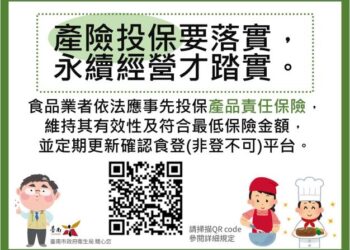 食品業者未投保產品責任險，將會被罰最低三萬元，衛生局提醒業者尚未保險者，請盡速辦理