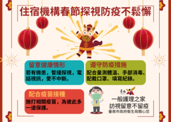 春節溫馨團聚 提醒市民探視護理之家長輩時多一份細心與體貼，為長輩多添安心與保障。