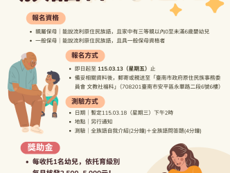 熱烈招募！115年度原住民族語保母遴選開跑