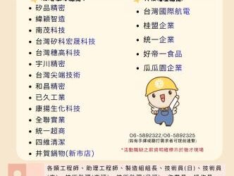 115/4/20(一)勞工局職訓就服中心辦理「職向新市」廠商聯合徵才活動，歡迎求職民眾踴躍參加