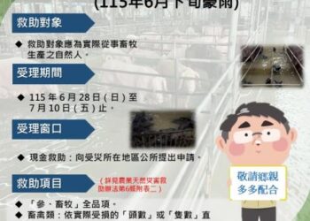 0626大豪雨侵襲-臺南市畜牧類全品項自6月28日至7月10日受理現金救助申請