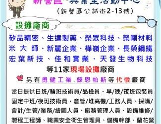 115/7/14(二)勞工局職訓就服中心辦理2026新營區聯合徵才活動， 歡迎求職民眾踴躍參加