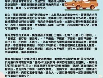 平安放暑假,健康過一夏!黃偉哲市長致家長一封信溫馨提醒暑假注意事項! 平安放暑假,健康過一夏!黃偉哲市長致家長一封信溫馨提醒暑假注意事項!