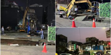 臺南驚見天坑「整台小貨車掉進洞內」　還釀吊車翻覆意外