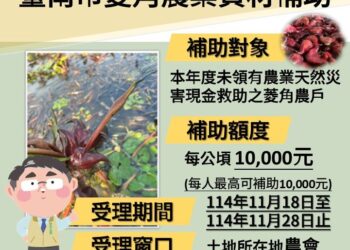 114年臺南市菱角農業資材補助 11月28日止受理申請 114年臺南市菱角農業資材補助 11月28日止受理申請